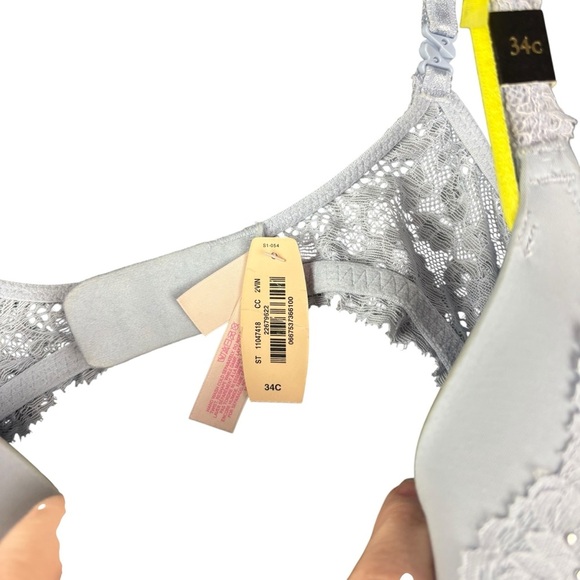 NWTVictoria's Secret Dream Angels soft gray Lace Rinestones Lined Demi Bra 34C - Picture 4 of 9